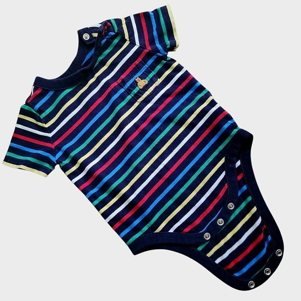 GAP Baby Boys Striped Multicolor Bodysuit with Bear Logo 3-6 Months 100% Cotton - Picture 9 of 12